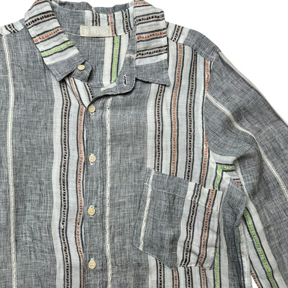 CP SHADES 100% Linen Sloane Striped Button Up Shirt Size M - Picture 3 of 12